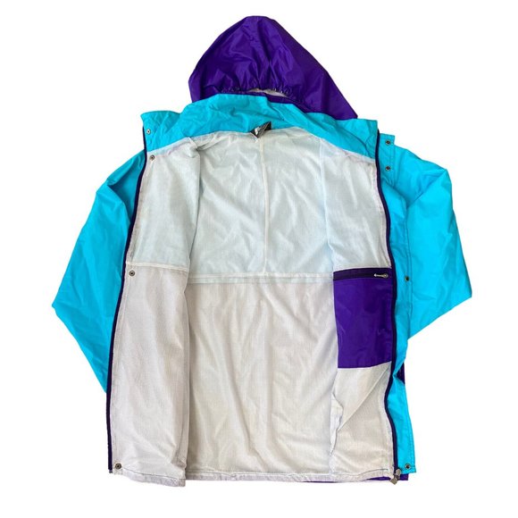Vtg K-Way 2000 Windbreaker Jacket Colour Block Hooded Packable Size Large - Picture 2 of 11